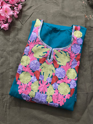 Noor Aari Woollen Pheran- Teal