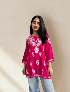 Disha Rayon Short Kurta- Pink