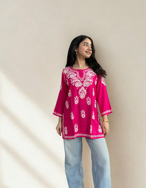 Disha Rayon Short Kurta- Pink