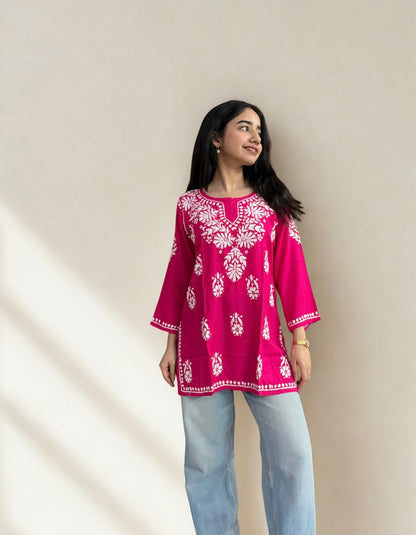 Disha Rayon Short Kurta- Pink