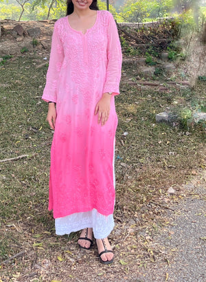 Nidhi modal ombre Chikankari kurta- pink