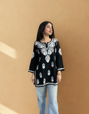 Disha Rayon Short Kurta- Black