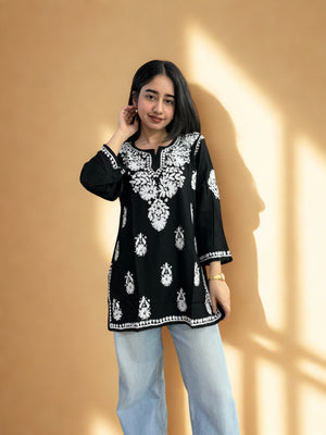 Disha Rayon Short Kurta- Black