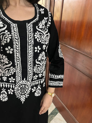 Cotton Chikankari Kurta Set- Black