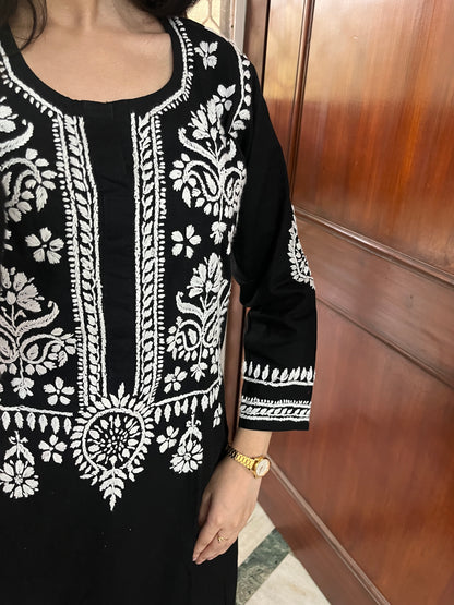 Cotton Chikankari Kurta Set- Black