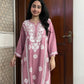 Rayon Lace Chikankari Kurta- Pink