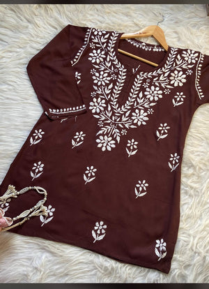 Rayon Short Kurti- Brown