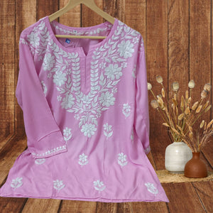 Rayon Short Kurti- Pink