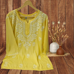 Rayon Short Kurti- Yellow