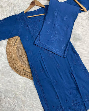 Zoya Rayon Tone Kurta Set- Blue
