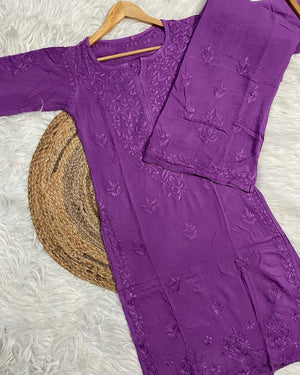 Zoya Rayon Tone Kurta Set- Purple