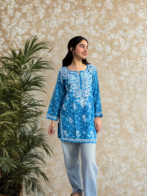 Mulmul Short Kurta- Blue