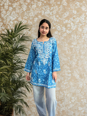 Mulmul Short Kurta- Blue