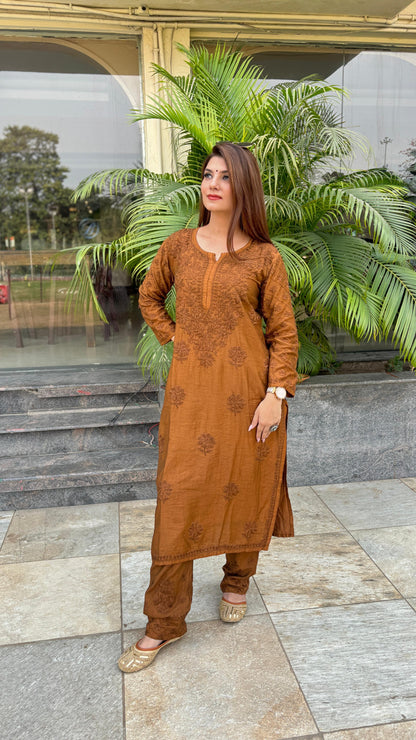 Chanderi Silk Pastel Kurta Set- Yellow